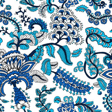 Fantezi çiçekli kusursuz desen, doğal duvar kağıdı, çiçek desenli kıvrım çizimi. Paisley el çizimi elementler. Ev dekoru.