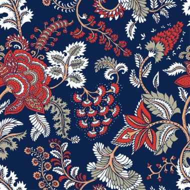 Fantezi çiçekli kusursuz desen, doğal duvar kağıdı, çiçek desenli kıvrım çizimi. Paisley el çizimi elementler. Ev dekoru.