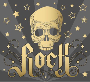 Rock poster kafatası ile vektör çizim