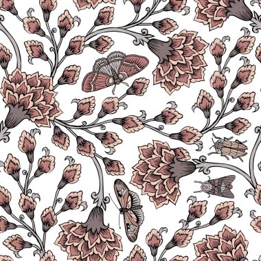 Fantezi çiçekli kusursuz desen, doğal duvar kağıdı, çiçek desenli kıvrım çizimi. Paisley el çizimi elementler. Ev dekoru.