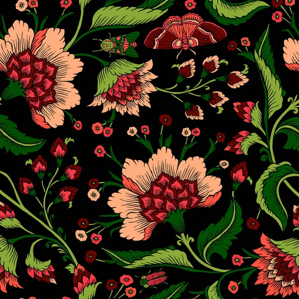 Patrón Sin Costuras Con Flores Fantasía Papel Pintado Natural Decoración — Vector de stock