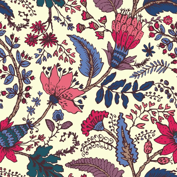 Nahtloses Muster Mit Fantasieblumen Naturtapeten Floraler Dekoration Und Lockenillustration Paisley — Stockvektor