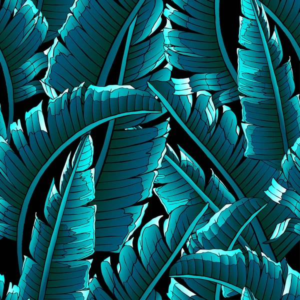 Sömlös Tropiska Mönster Banan Blad Palm Tree Illustration Modern Grafik — Stock vektor