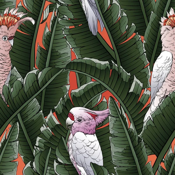Padrão Tropical Sem Emenda Folhas Palmeira Ilustração Gráficos Modernos Papagaio — Vetor de Stock