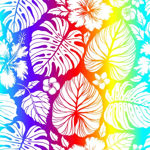 Aloha Hawaiiaans Hemd Naadloze Achtergrondpatroon Tropische Bloemen Blad Palm Hibiscus — Stockvector