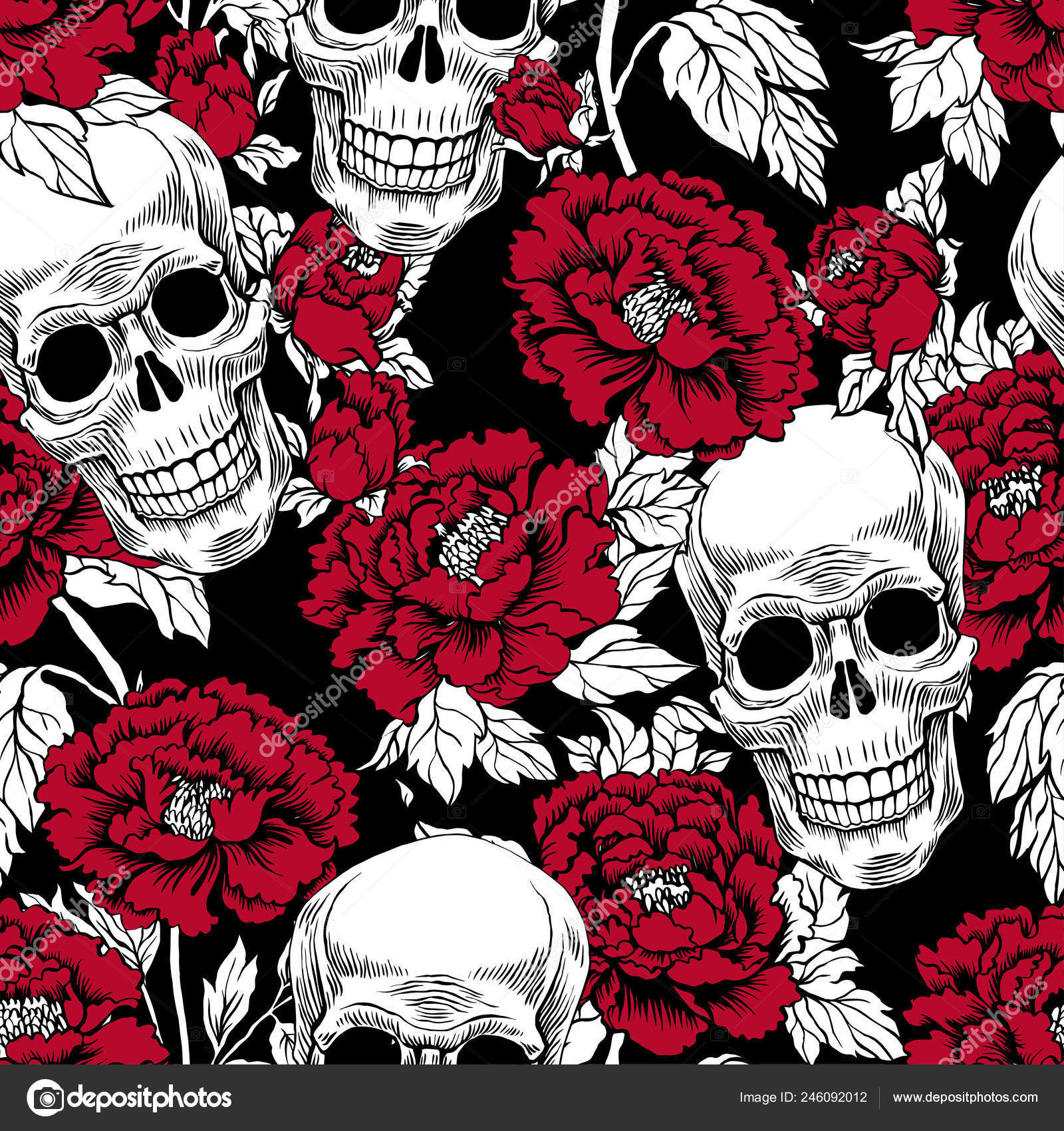 Vector Illustration Flowers Skulls Pattern Stock Vector by  ©Ivchenko_Evgeniya 246092012