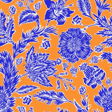 Fantezi çiçekli kusursuz desen, doğal duvar kağıdı, çiçek desenli kıvrım çizimi. Paisley el çizimi elementler. Ev dekoru.