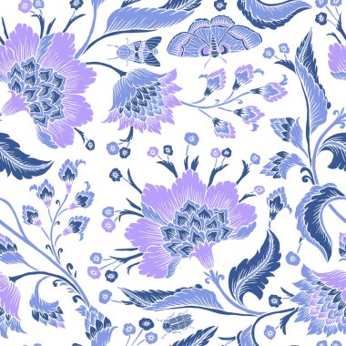 Fantezi çiçekli kusursuz desen, doğal duvar kağıdı, çiçek desenli kıvrım çizimi. Paisley el çizimi elementler. Ev dekoru.