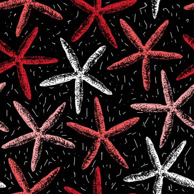 Deniz yıldızları sorunsuz vektör yazdırma. Aloha, Hawaii, parti. Elle çizilmiş öğeleri. Ev dekorasyonu. Tekstil tasarımı.
