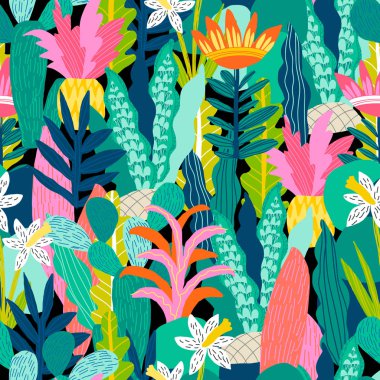 Renkli fantezi çiçek desen vektör çizim