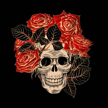 Kafatası siyah arka plan üzerine vektör çizim