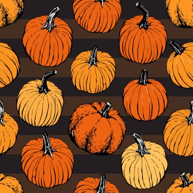 Kabak desen siyah arka plan üzerinde sorunsuz dahil olmak üzere. Elle çizilmiş kabak vektör. Kabak yama.