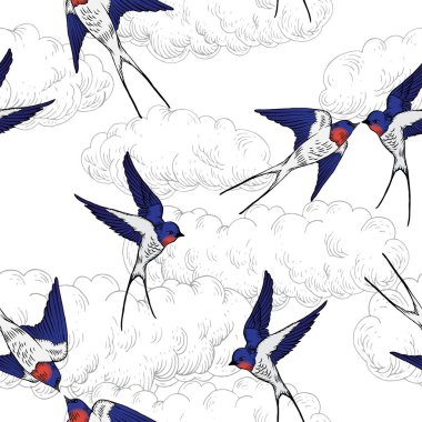 Serçeler ve bulutlar vektör çizimi