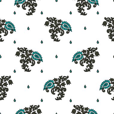 Fantezi çiçekli kusursuz desen, doğal duvar kağıdı, çiçek desenli kıvrım çizimi. Paisley el çizimi elementler. 