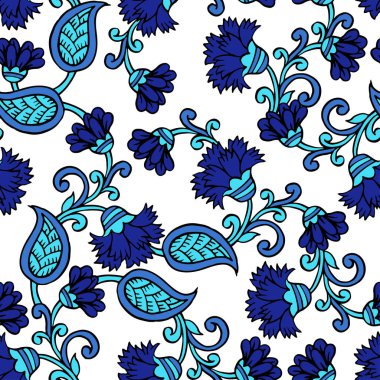 Fantezi çiçekli kusursuz desen, doğal duvar kağıdı, çiçek desenli kıvrım çizimi. Paisley el çizimi elementler. 