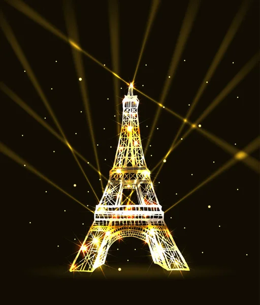 Tour Eiffel Vectorielle Éclairage Des Feux Les Rayons Brillent Dans — Image vectorielle