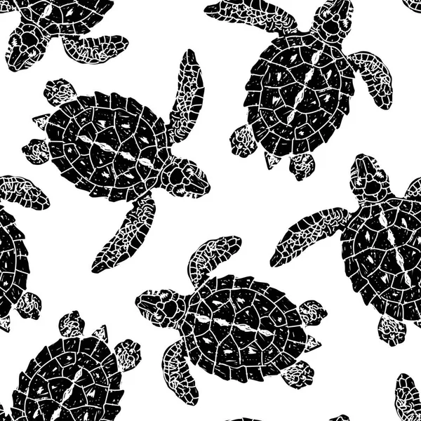 Seamless Vector Patterns Turtles Silhouette Animal World Water Ocean Hand — Stock Vector