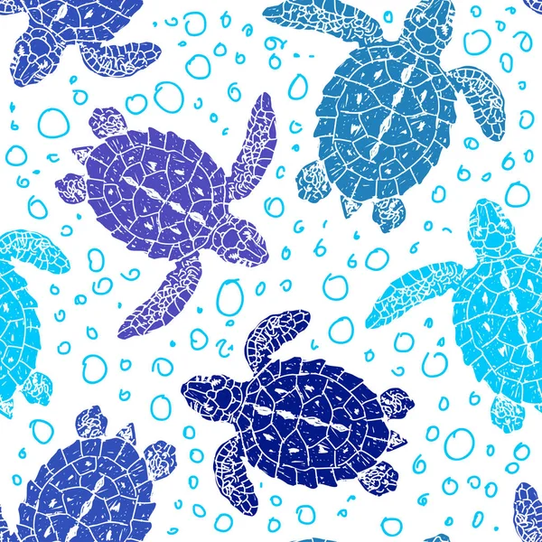 Seamless Vector Patterns Turtles Silhouette Animal World Water Ocean Hand — Stock Vector