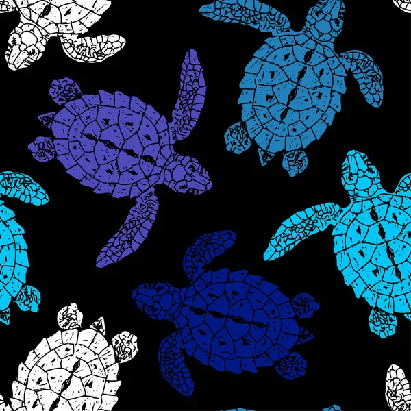 Seamless Vector Patterns Turtles Silhouette Animal World Water Ocean Hand — Stock Vector