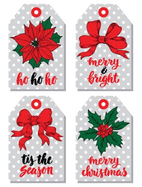 Noel hediyesi kümesi Etiketler. Vektör çizim. Kış tatilleri için yaratıcı el çekilmiş dokular