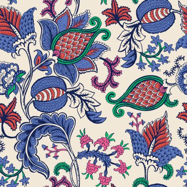 Fantezi çiçekli kusursuz desen, doğal duvar kağıdı, çiçek desenli kıvrım çizimi. Paisley el çizimi elementler. Ev dekoru.