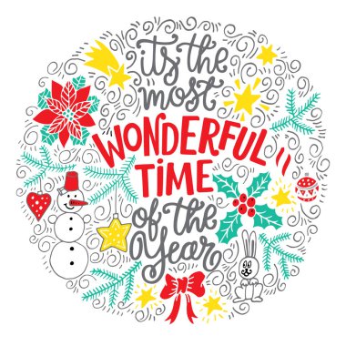 Elle çizilmiş tasarım yazı. Retro hat. Yılın en güzel zamanı. 