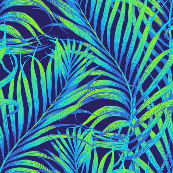 Seamless Tropical Pattern Leaves Palm Tree Illustration Modern Graphics Plumeria — Stock Vector