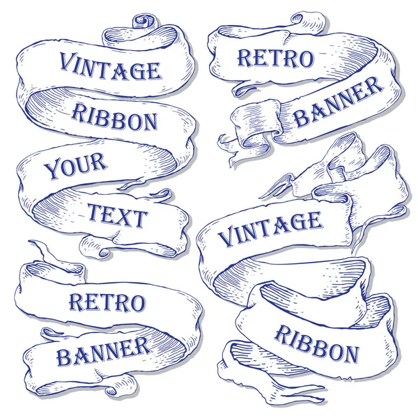 Gravür tarzı. Klasik teyp. Scrapbooking Victoria renk sayfa. Vintage eski retro bayrak afiş şeridi. El vektör çizim çekilmiş. Baskı, web tasarımı için öğe. Metin için yer. Vektör. Afiş