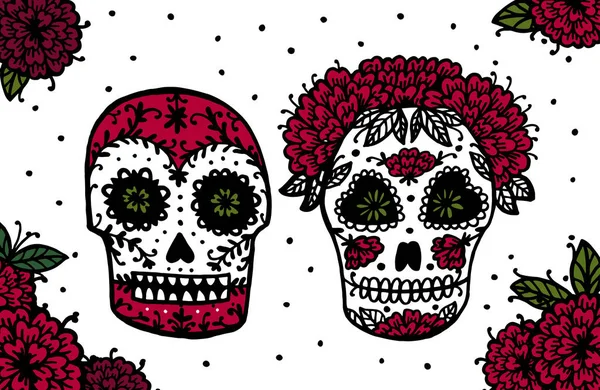 Ilustración Vectorial Del Día San Valentín Día Los Muertos Emblemas — Vector de stock