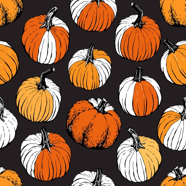 Pumpkin Pattern Including Seamless Black Background Hand Drawn Pumpkin Vector — Stock Vector
