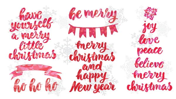 Diseño Letras Dibujado Mano Efecto Acuarela Feliz Navidad Feliz Año — Vector de stock