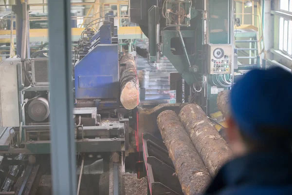 木工厂 家具制造用激光切割原木 木材加工车间 — 图库照片