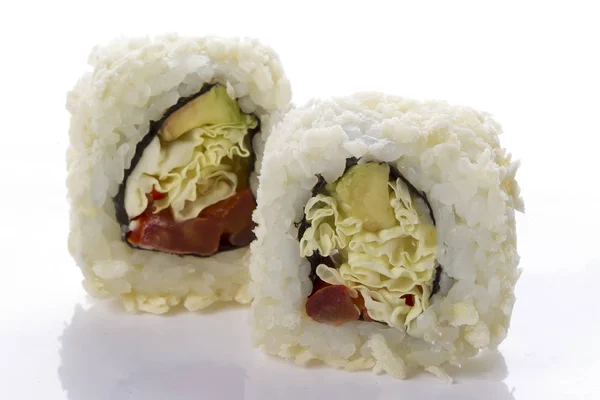 Sushi Rolt Japans Eten Geïsoleerd Een Witte Achtergrond Menu Van — Stockfoto