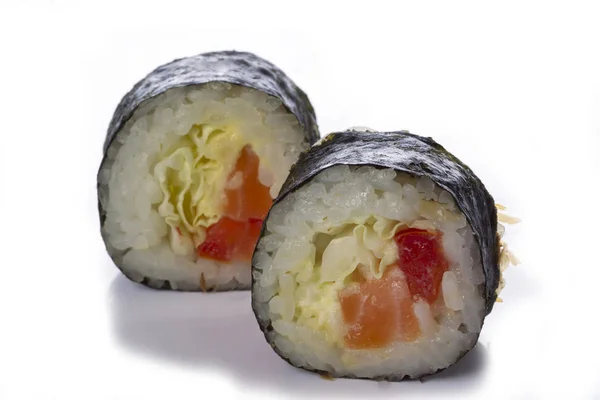 Sushi Rolt Japans Eten Geïsoleerd Een Witte Achtergrond Japans Restaurant — Stockfoto