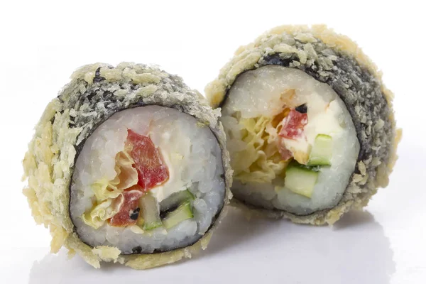 Sushi Gezet Een Zwarte Achtergrond — Stockfoto