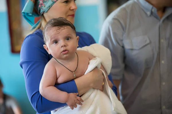 Belarus Gomel July 2018 Zyabrovskaya Church Accepting Faith Child Cross — Stock Photo, Image