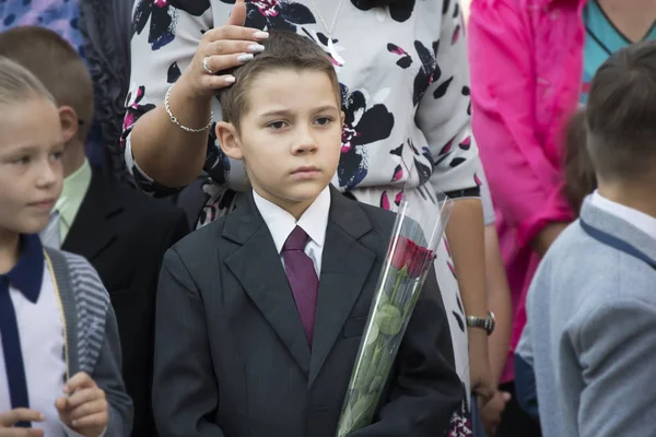 Vitryssland Gomel September 2018 Semestern Började Skolan Sonen Går Skola — Stockfoto