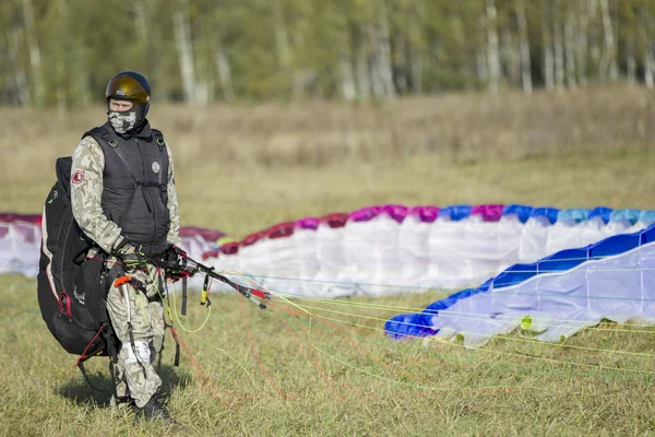 Biélorussie Ville Gomel Octobre 2018 Performances Sur Parapente Parapente Parachutiste — Photo