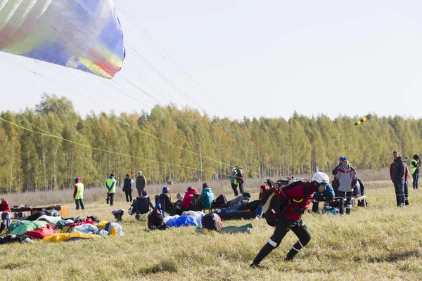 Weißrussland Stadt Gomel Oktober 2018 Vorstellungen Auf Paragliding Paraglider Paratrooper — Stockfoto