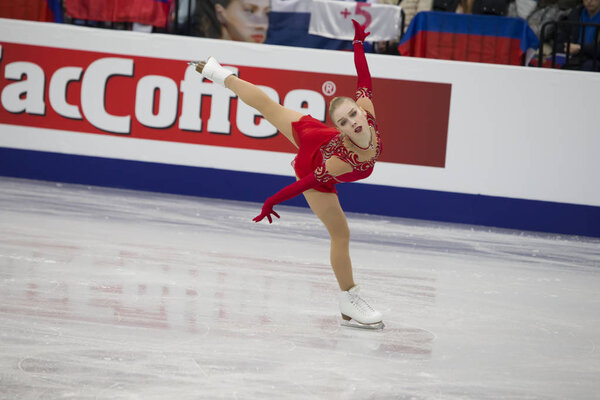 Беларусь, Минск, 25 января 2019 года. Минск-Арена. Чемпионат Европы по фигурному катанию. Бронзовый призер фигурист Вивека Линдфорс
