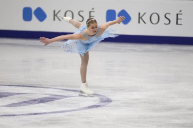 Belarus, Minsk, Ice Arena, 25/01/2019. Onun programı Avrupa Artistik Patinaj Championship.Woman Artistik patinajcı Slovakya Nikola Raikova gelen alır