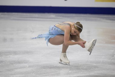 Belarus, Minsk, Ice Arena, 25/01/2019. Onun programı Avrupa Artistik Patinaj Championship.Woman Artistik patinajcı Slovakya Nikola Raikova gelen alır