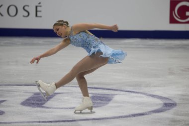 Belarus, Minsk, Ice Arena, 25/01/2019. Onun programı Avrupa Artistik Patinaj Championship.Woman Artistik patinajcı Slovakya Nikola Raikova gelen alır