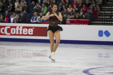 Belarus, Minsk, Ice Arena, 25 Ocak 2019. Ücretsiz program Avrupa Artistik Patinaj Championship.German buz patenci Nichol Schott gerçekleştirir