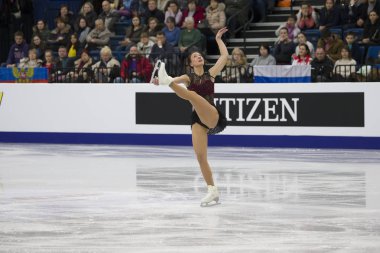 Belarus, Minsk, Ice Arena, 25 Ocak 2019. Ücretsiz program Avrupa Artistik Patinaj Championship.German buz patenci Nichol Schott gerçekleştirir