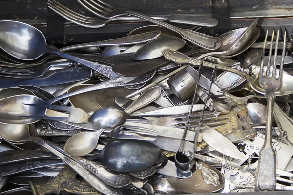 Rusia Moskow Juli 2018 Izmailovsky Market Antique Sendok Fork Cutlery — Stok Foto