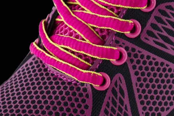 Töredéke Piros Cipők Csipkék Közelről Sneaker Textúra — Stock Fotó