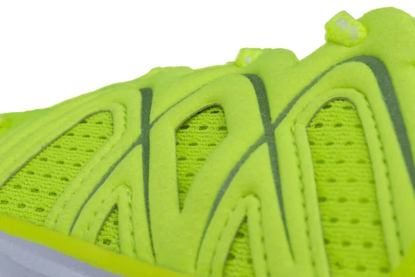 Frammento Una Scarpa Ginnastica Verde Con Piano Vicino Sneaker Texture — Foto Stock