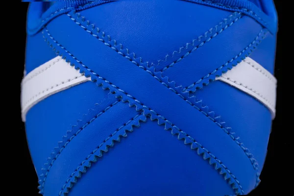 Fragmento Zapatilla Tela Negra Azul Textura Del Material Los Zapatos — Foto de Stock