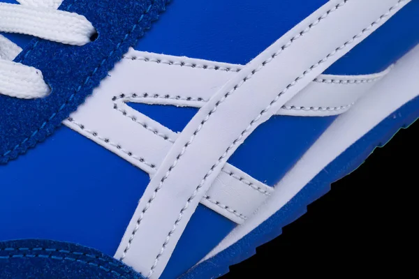 Egy Töredéke Kék Cipő Közelről Sneaker Textúra — Stock Fotó
